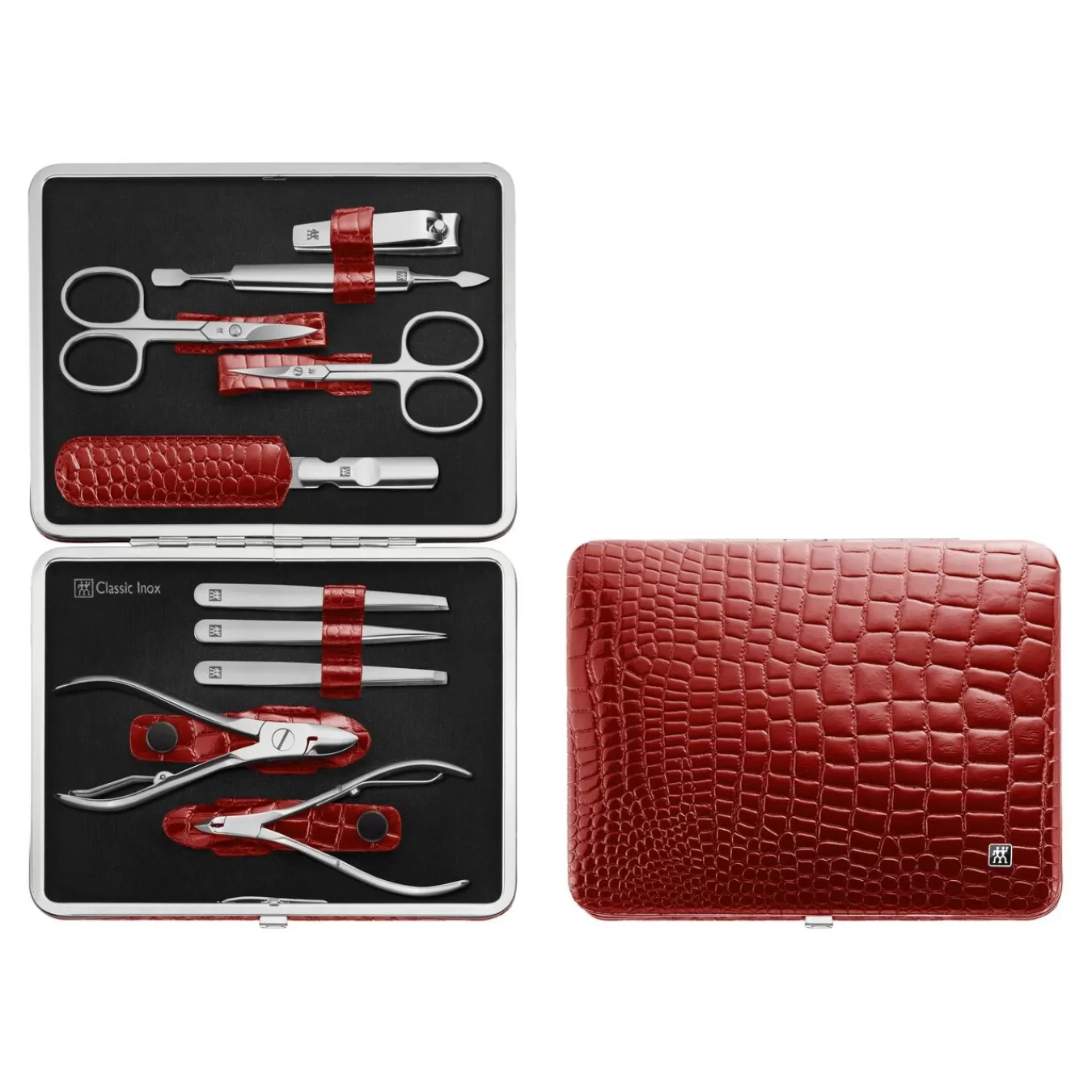 ZWILLING Manicure Sets*10-Pc,, Leather, Frame Case Red