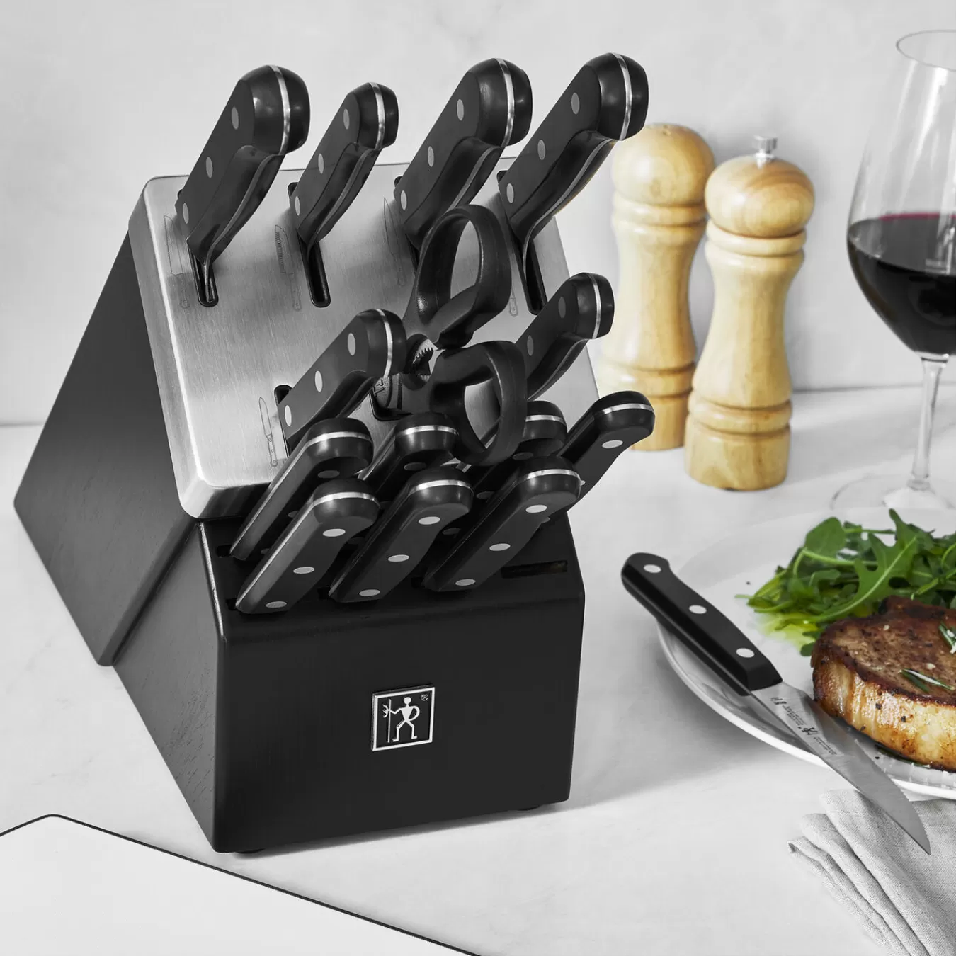 HENCKELS Self Sharpening Knife Sets*16-Pc, Self-Sharpening Knife Block Set , Black Matte