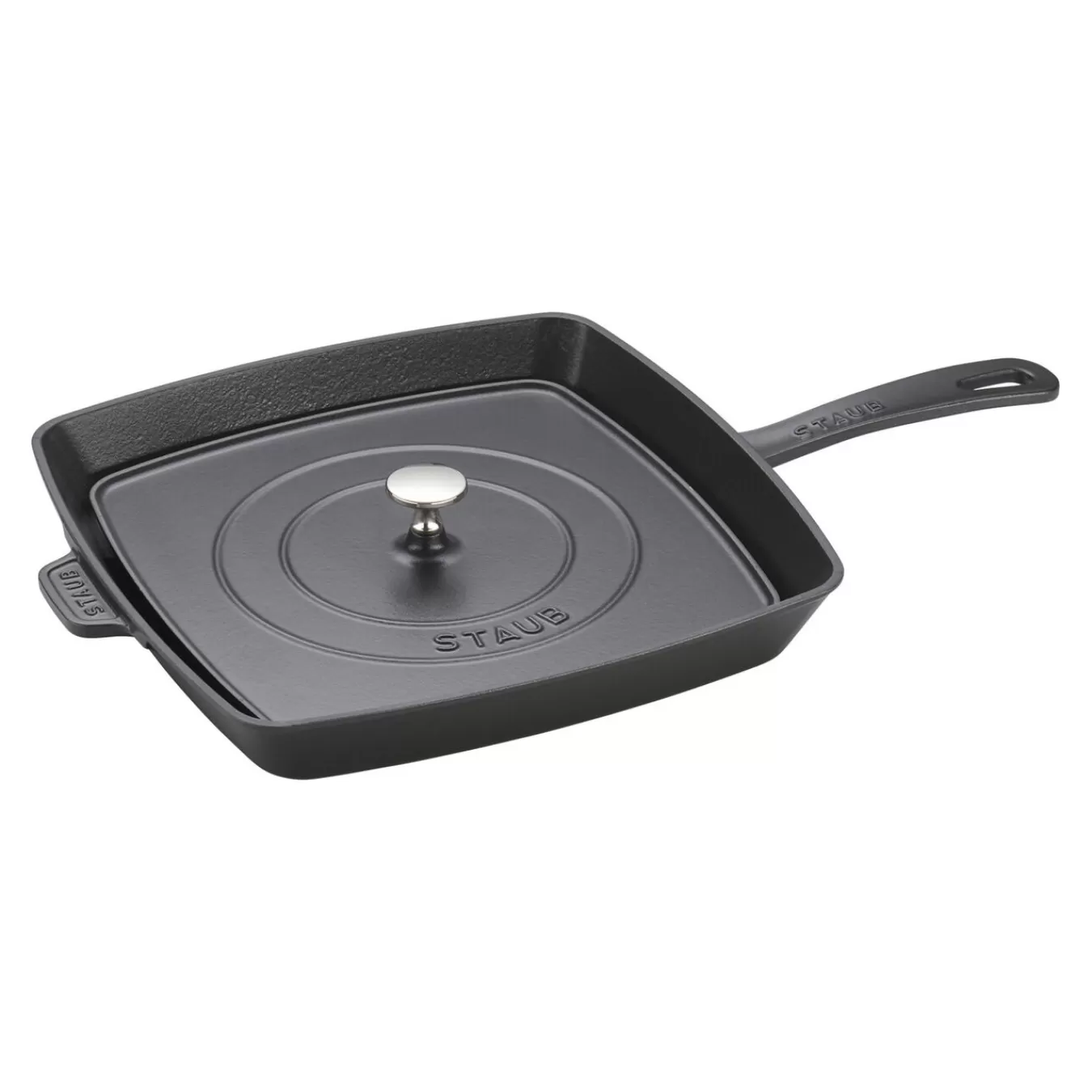 STAUB Grill Pans*2-Pc, Square, 12" Grill Pan & Press Set, Black Matte