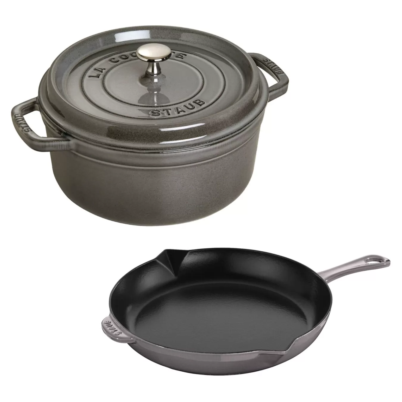 STAUB Cookware Sets*3-Pc, Cocotte And Fry Pan Set, Graphite Grey