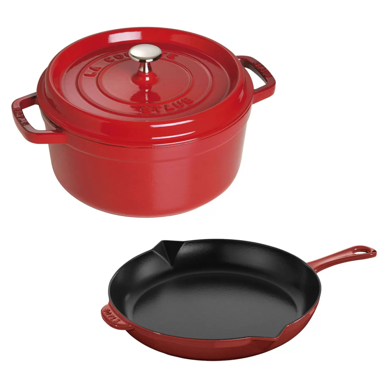 STAUB Cookware Sets*3-Pc, Cocotte And Fry Pan Set, Cherry