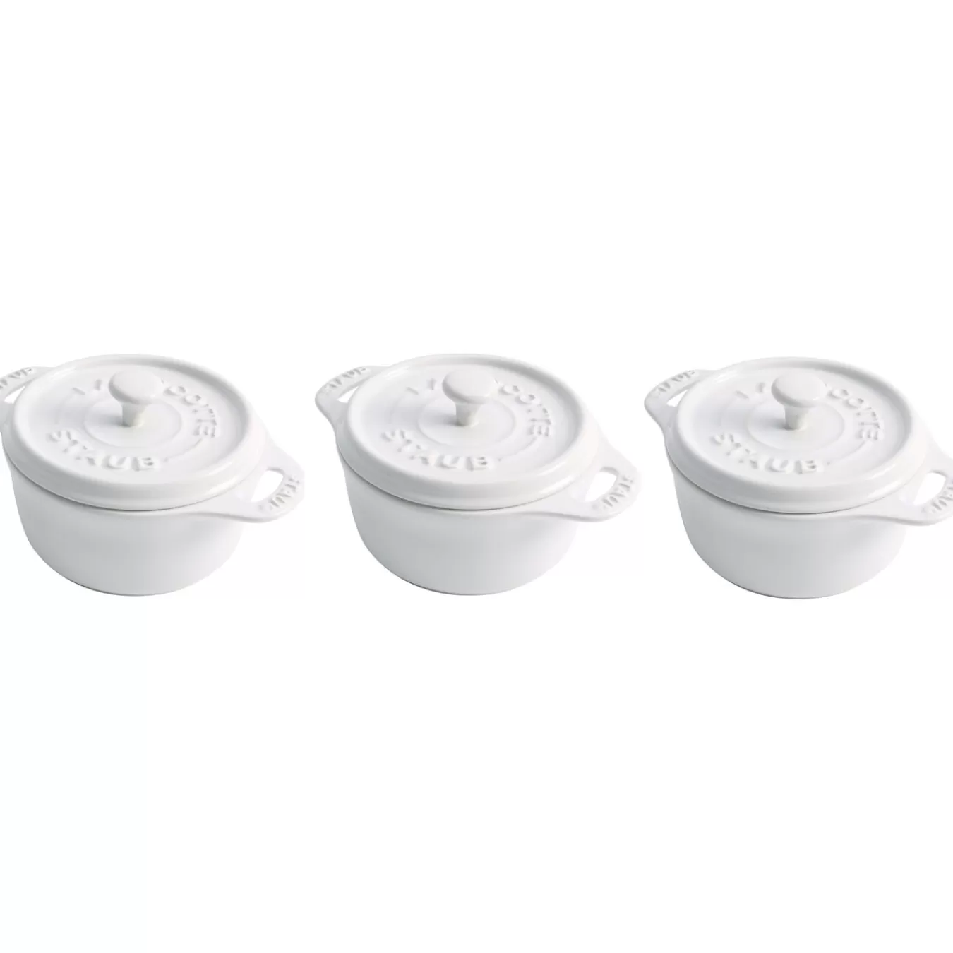 STAUB Dessert Bowls*3-Pc, Mini Round Cocotte Set, White