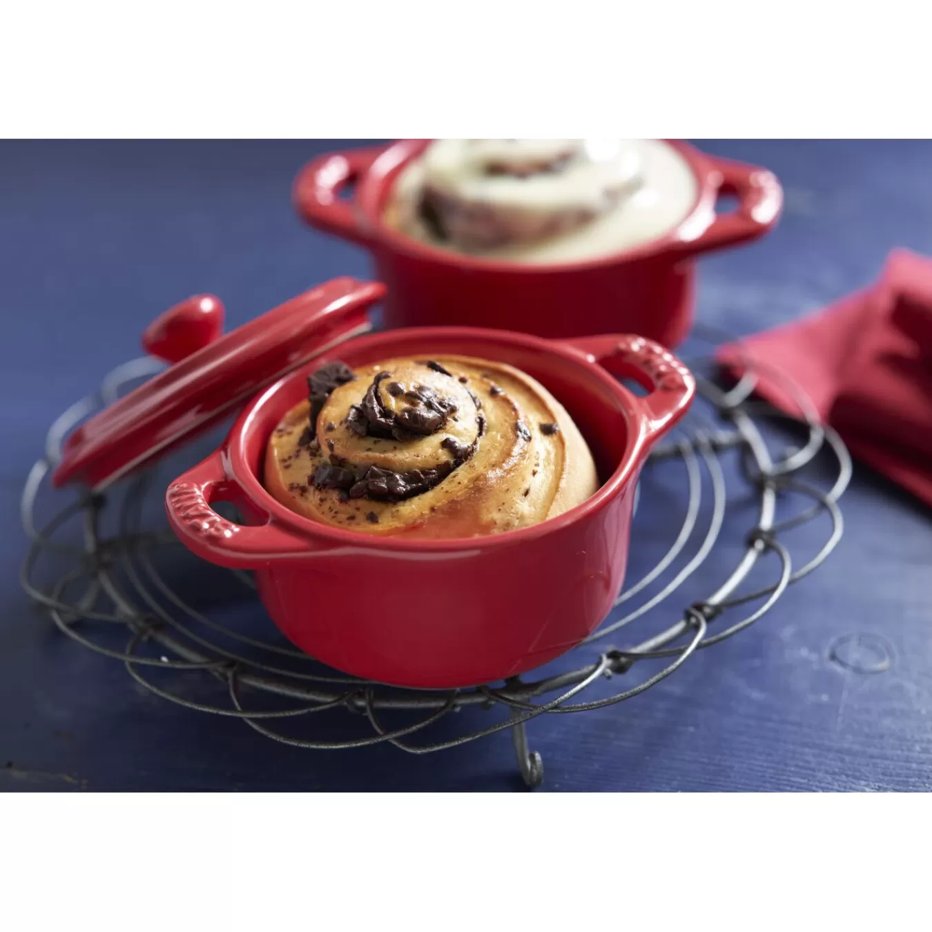 STAUB Dessert Bowls*3-Pc, Mini Round Cocotte Set, Cherry