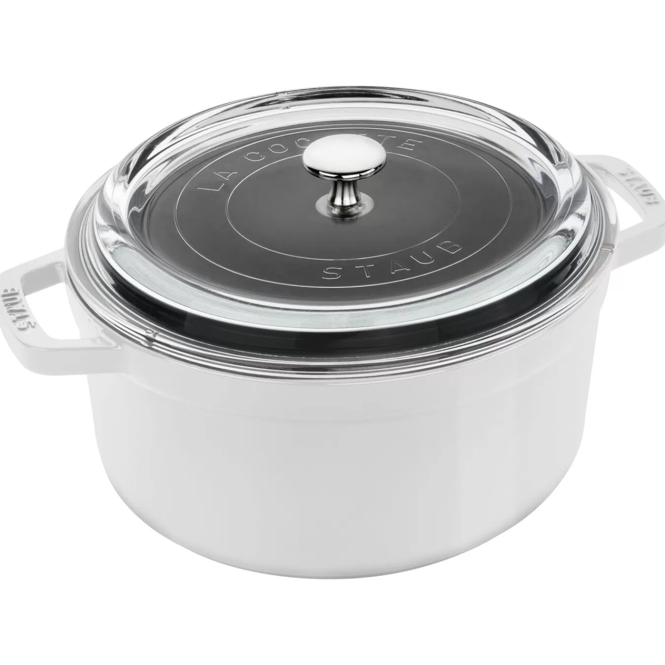 STAUB Dutch Ovens*4 Qt, Round, Glass Lid Cocotte, White