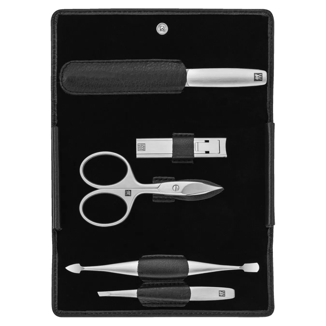 ZWILLING Manicure Sets*5-Pc, Nappa Leather Snap Fastener Case, Black Matte