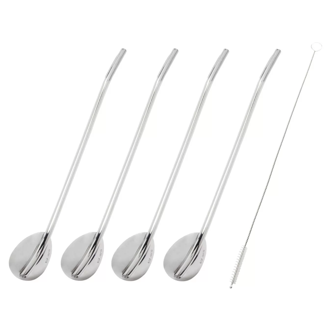 ZWILLING Straws*5-Pc, Spoon Straw Set With Cleaning Brush Silver-White