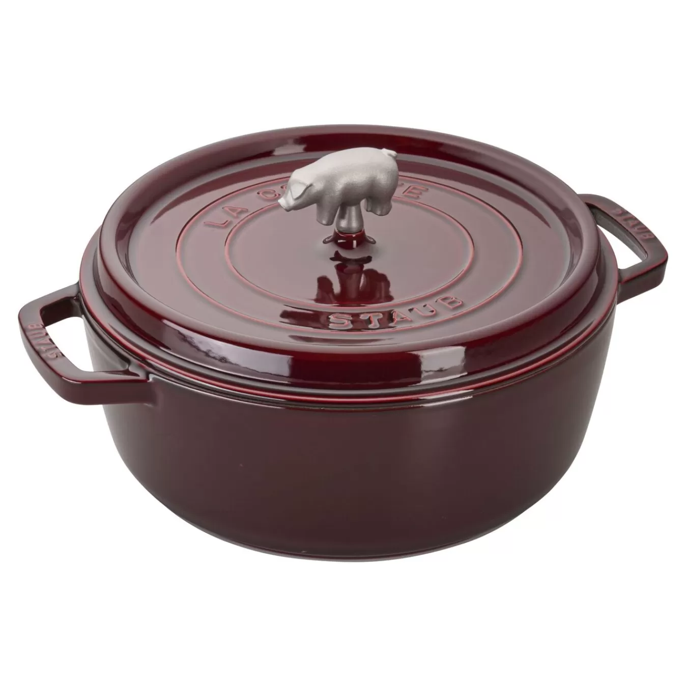 STAUB Dutch Ovens*6 Qt, Pig, Cochon Shallow Wide Round Cocotte, Grenadine