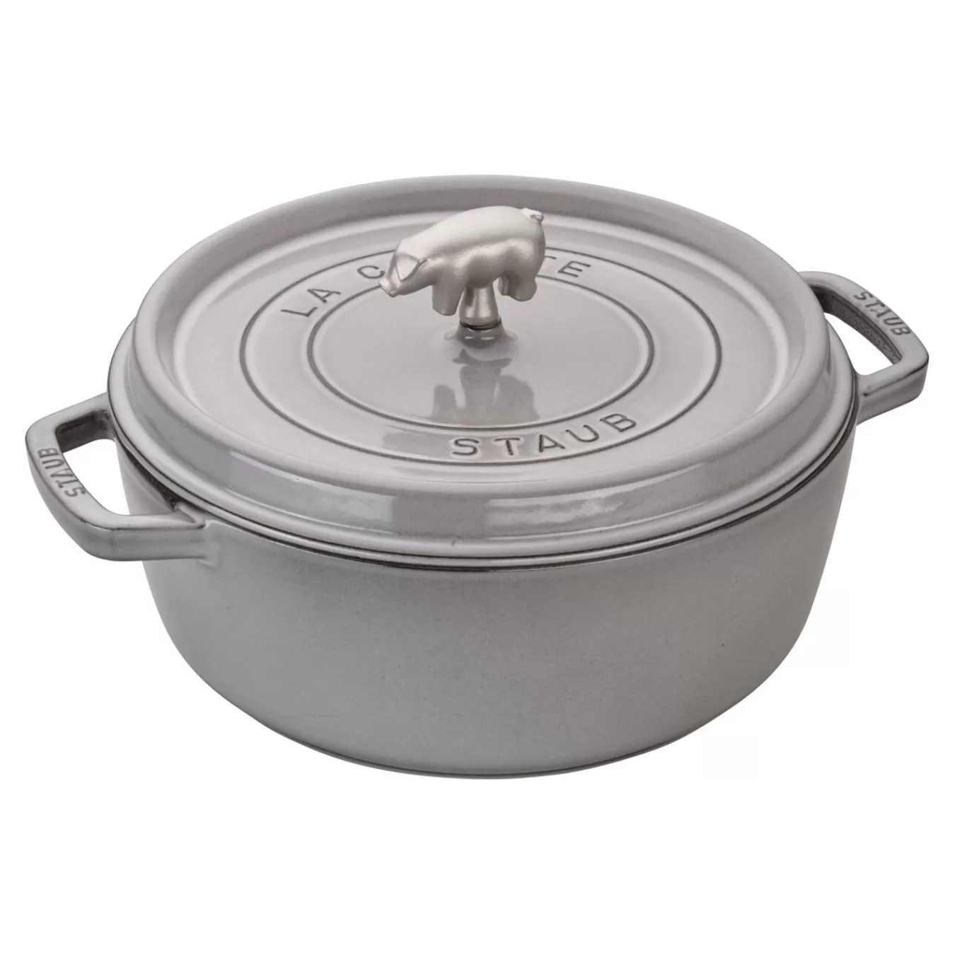 STAUB Dutch Ovens*6 Qt, Pig, Cochon Shallow Wide Round Cocotte, Graphite Grey